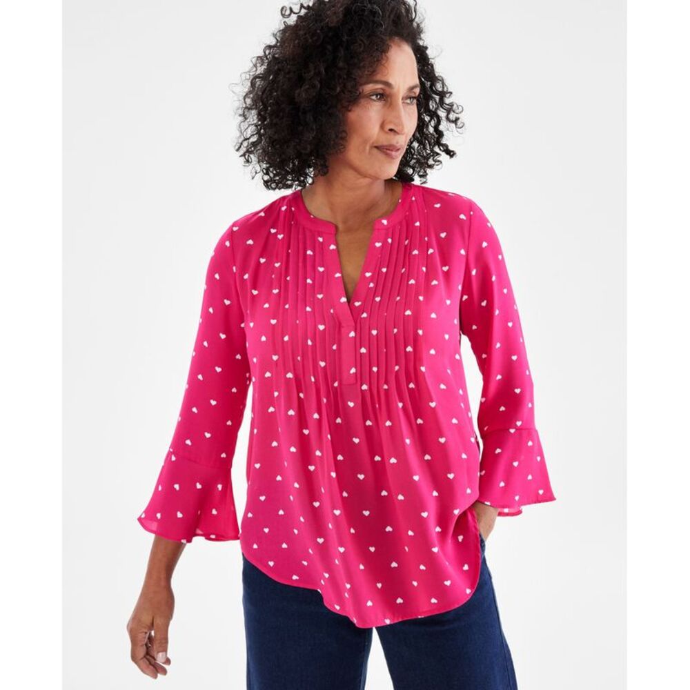 Style & Co. Women's Printed Pintuck Ruffle Sleeve Top, Regular & Petite